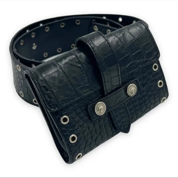 Very Rare Versace Crocodile Riveted Medusa Head Belt Bag